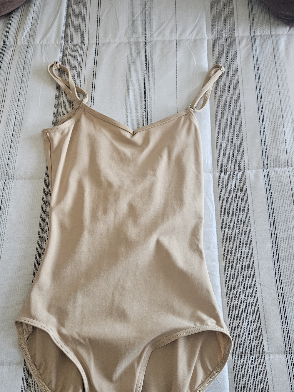 Capezio Beige Adjustable-Strap V-Neck Bodysuit